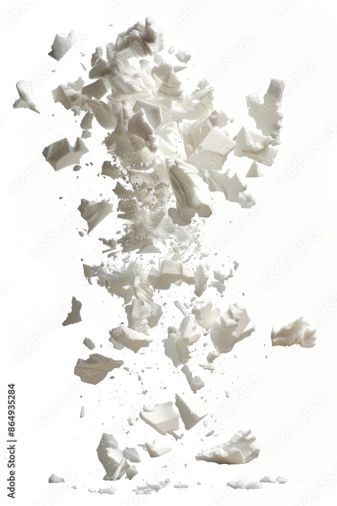 Poster aerial view of white papers suspended in mid-air, versatile image for various uses