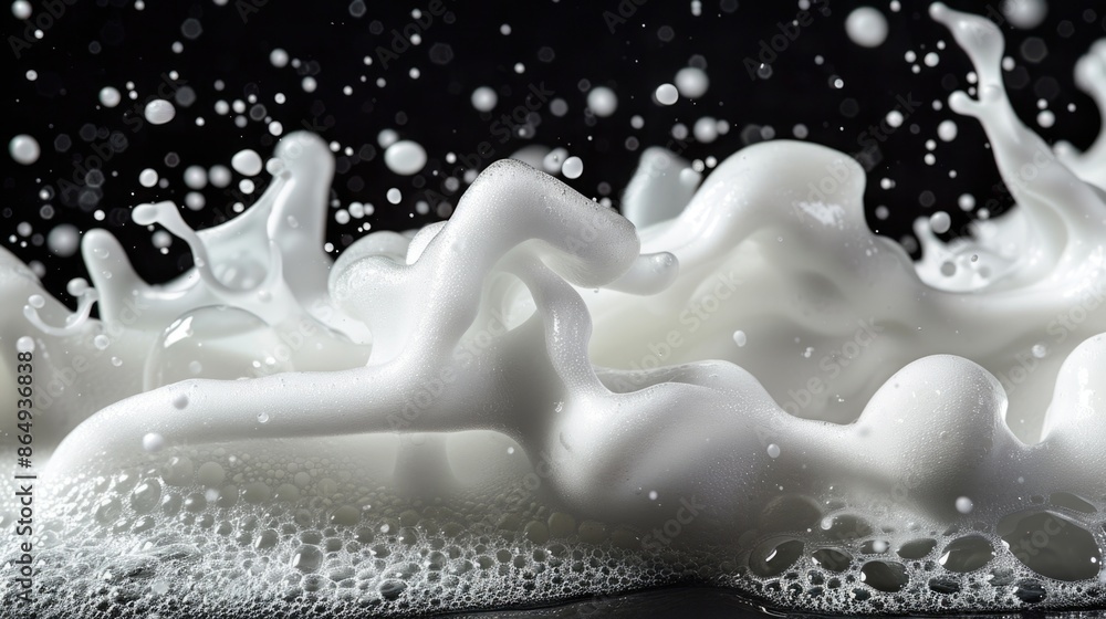 Poster a close-up shot of a foamy substance on a table, perfect for use in science or chemistry related con