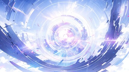 Vibrant Metaphysical Abstract Art: Hypercolorful Dreamscape with White Galaxy and Precisionist Lines, Sky-Blue and Violet Hues, 8K Ultra High Definition Imagery