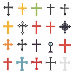 Cross icon, christianity religion symbol, christian sign, cross shape, church emblem, catholicism symbol