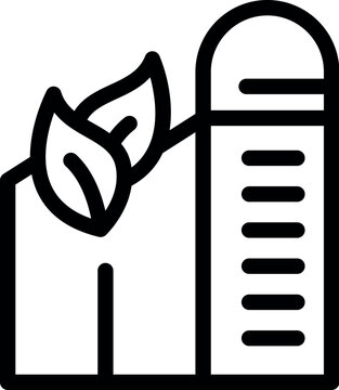 recommend clip art: Line art icon of a farm building with leaves, representing sustainable and organic agriculture