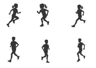 silhouette running boy and girl. Vector people running silhouettes