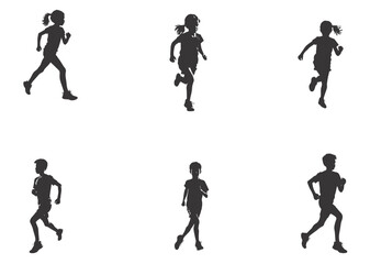 silhouette running boy and girl. Vector people running silhouettes