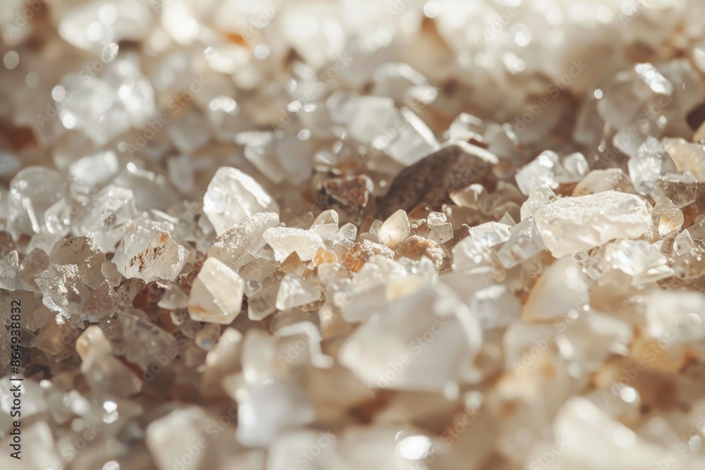 Poster a detailed view of a pile of white crystalline structures, suitable for use in scientific or educati
