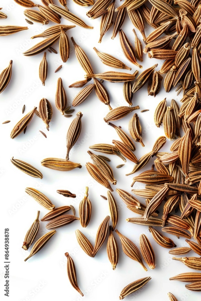 Wall mural A close-up shot of a pile of seeds on a white surface, great for illustrating agricultural or environmental concepts