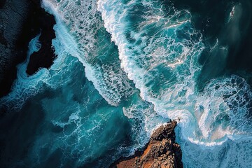 Rugged Coastline with Powerful Crashing Waves and Dark Volcanic Sands. Nature Wallpaper.