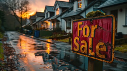 A neighborhood with multiple "For Sale" signs, highlighting the high turnover rate and market instability.