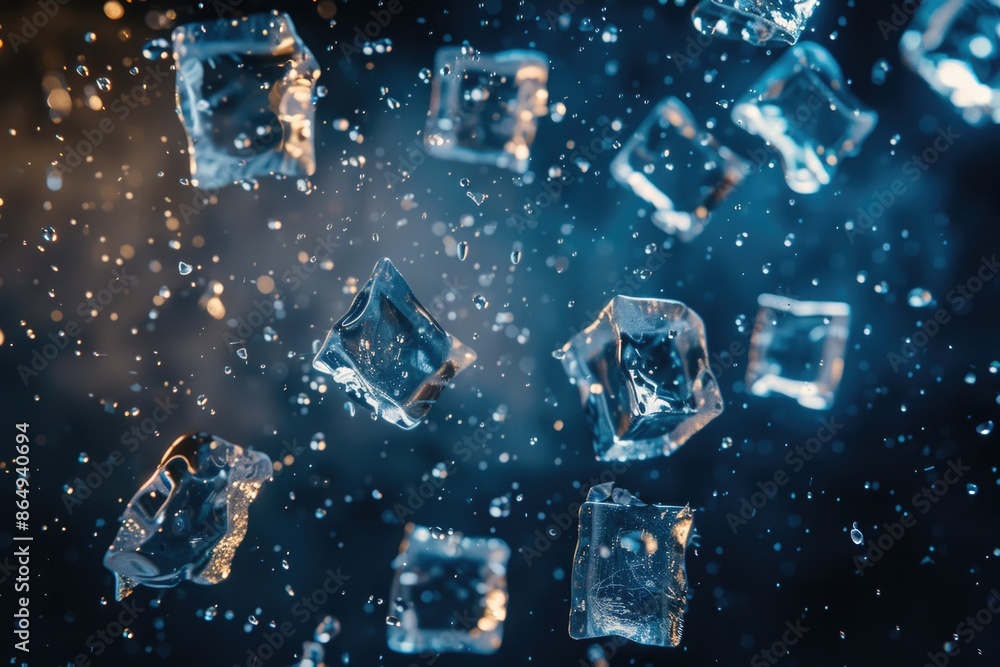 Aufkleber a cluster of ice cubes suspended in mid-air, ideal for illustrations on cold weather or winter-theme