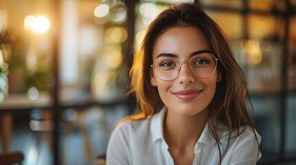 Obraz premium Businesswoman smiling before starting daily work in an office
