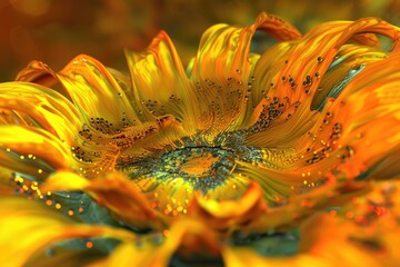 Close-up of a bright yellow flower with water droplets on its petals, great for spring or nature-themed designs