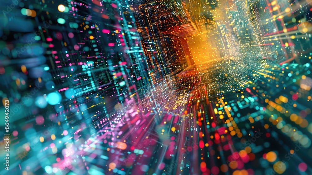 Poster abstract representation of a vibrant tunnel of lights, perfect for backgrounds and creative uses