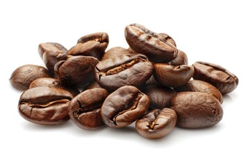 Naklejka premium A pile of coffee beans on a white surface