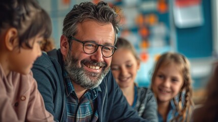 Fototapeta premium passionate teacher engaging students with their enthusiasm and expertise, igniting a spark of curiosity and a love for learning