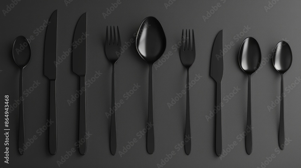 Aufkleber A collection of forks and spoons arranged neatly alongside each other