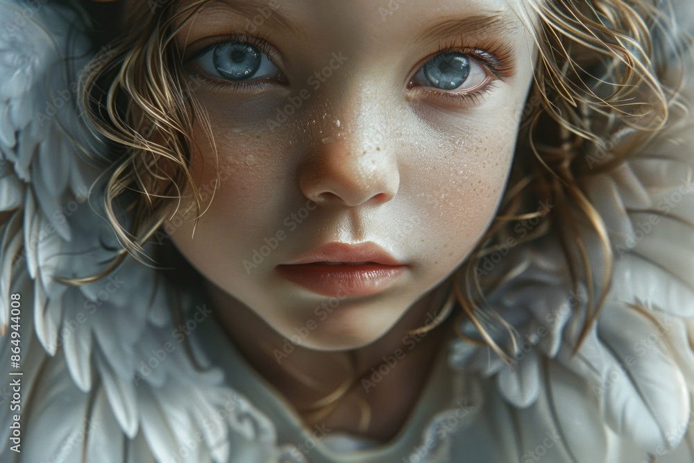 Poster a close-up view of a statue depicting an angel, ideal for use in editorial or fine art contexts