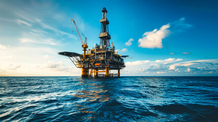 An oil and gas production station stands tall in the open ocean, a testament to human ingenuity and the pursuit of energy resources