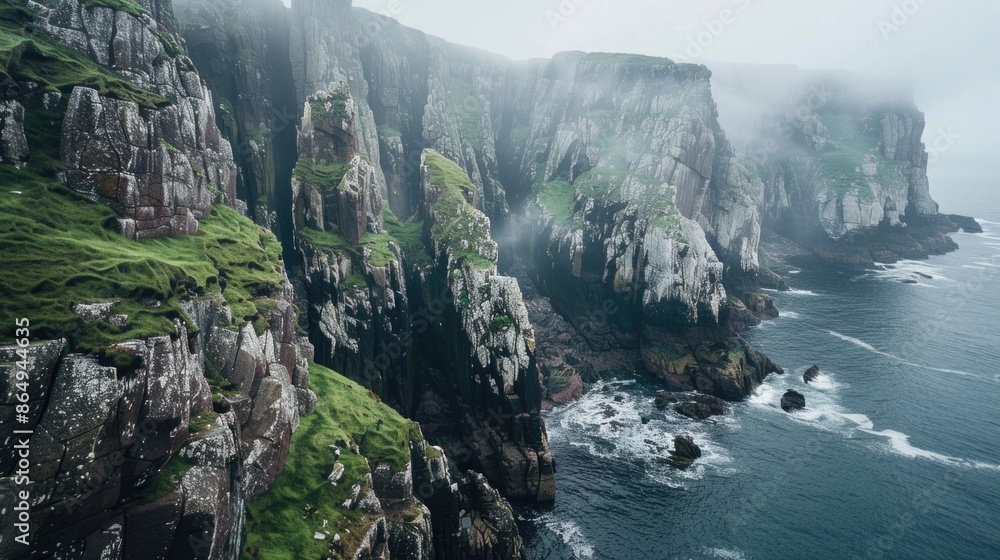 Poster a scenic view of the ocean from a high cliff, great for travel or nature related projects