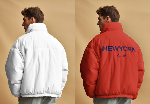 Puffer Jacket Rear View Mockup With Generative AI