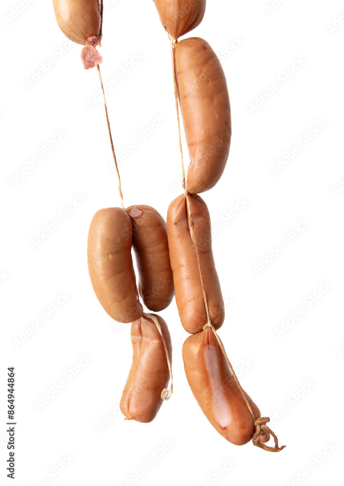 Sticker meat sausages isolated on white background