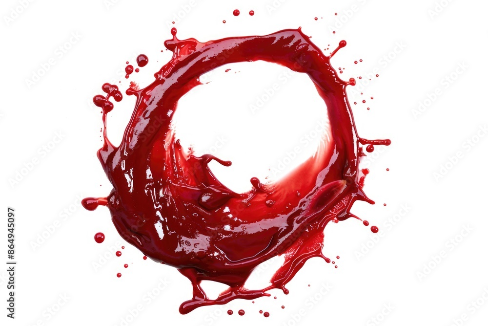 Poster a close-up shot of a red paint splatter on a white surface, perfect for illustrating creativity and 