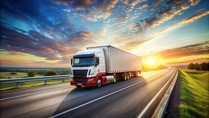 Highway background with a truck in fast motion , transportation, speed, trucking, freeway, highway, vehicle