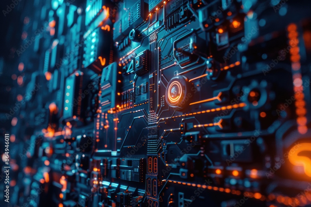 Aufkleber A detailed image of a computer circuit board with various components and wires