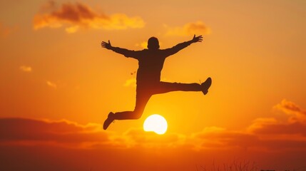 Fototapeta premium Silhouette man jump with sunset background. Success new year concept.