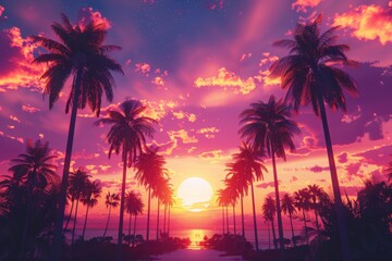 Fototapeta premium A serene landscape with palm trees and calm water, perfect for travel or nature-inspired designs