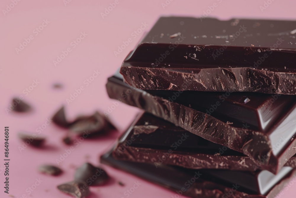 Poster a colorful stack of chocolate pieces on a pink surface