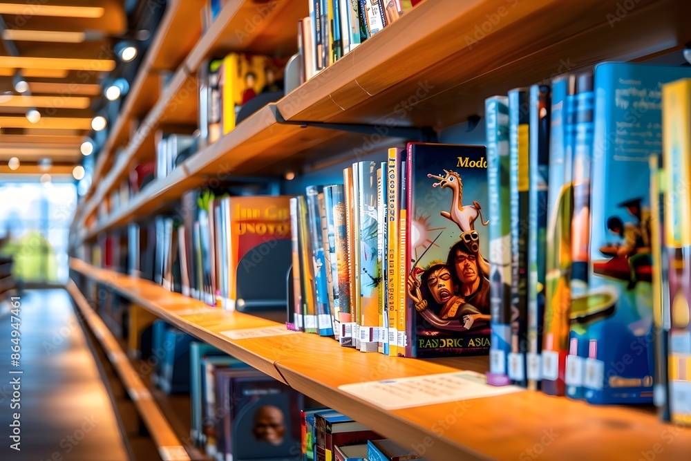 Poster displaying books on themes of aversion and conflict in a library setting