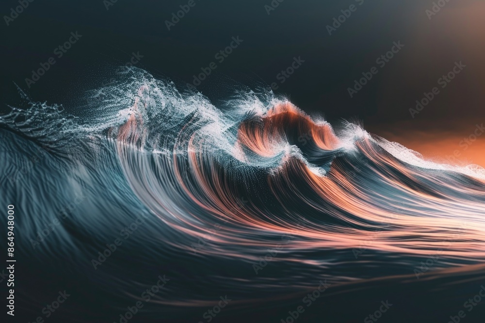 Poster A close-up shot of a wave crashing against the ocean surface, great for use as a background or texture