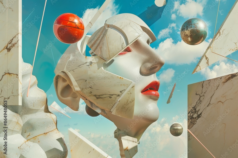 Aufkleber a digital painting portraying a womans face and head in a surreal, abstract style, a surreal dreamli