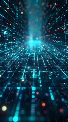 Naklejka premium Luminescent Digital Code Wallpaper with Pulsing Energy Grids and Surreal Geometric Constructs