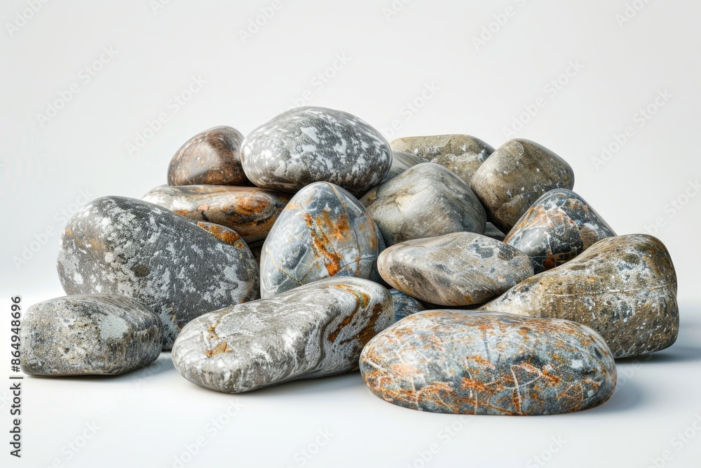 Poster a close-up shot of a pile of rocks resting on a white surface