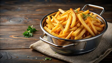 Golden crispy French fries cooked in an air fryer , crispy, delicious, snack, food, homemade, potato, cooking, meal, fast