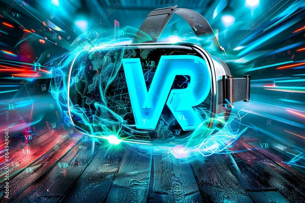 Aufkleber dynamic vr gaming interface with vibrant colors, showcasing advanced virtual reality technology and 