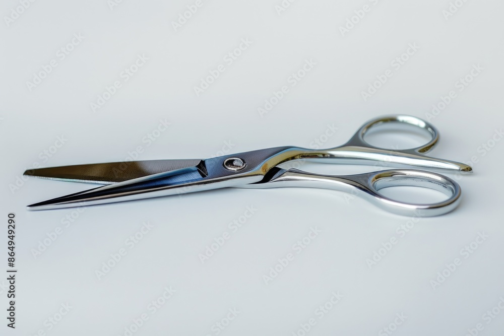Poster a pair of scissors sitting on top of a table, suitable for use in photoshoots or illustrations