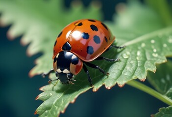 Obraz premium A ladybug sitting on a leaf. Macro photography
