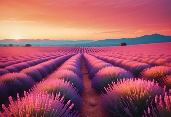 Fototapeta premium Vast lavender fields during sunset