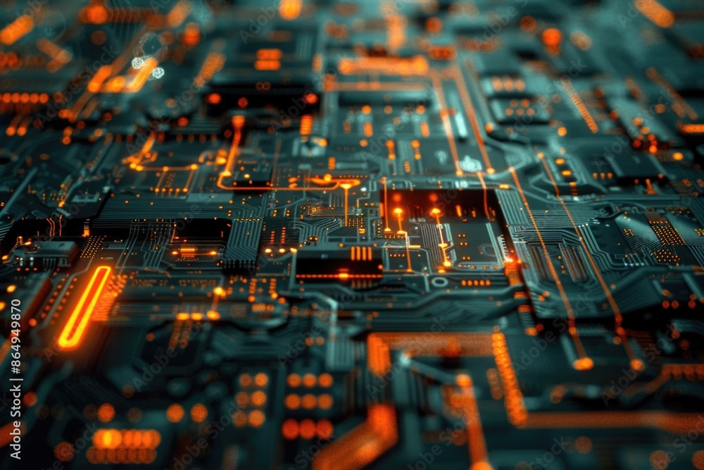 Poster A detailed view of an electronic circuit board with various components and wires