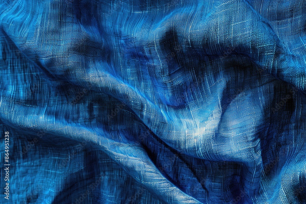 Poster a close-up view of blue fabric lying on a table