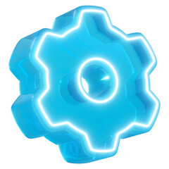 Blue neon gear png 3D element, digital remix, transparent background