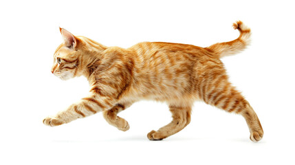 orange cat walk and run isolated on white background