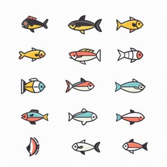 Fish flat icon, mackerel shape, minimal fishing symbol, tuna silhouette, salmon sign, color fish
