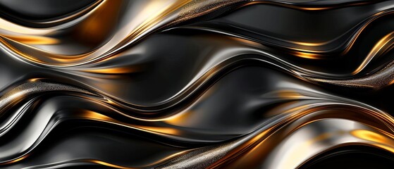 An abstract design with flowing black and gold elements The image features smooth