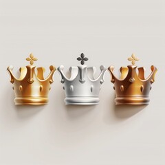 Crown icon, king symbol, 3d realistic princess sign, queen, royal emblem, royalty, crown isolated