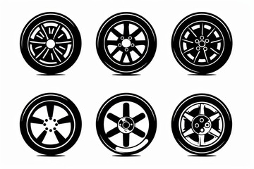 Car wheels icon, tire silhouettes, rim symbol, auto wheels sign, car tyre pictograms, minimal