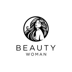 Beautiful Woman Face Logo. Hairdressing, Spa and Aesthetics Business Concept. Modern, Elegant and Luxurious Style. Black and White Color.