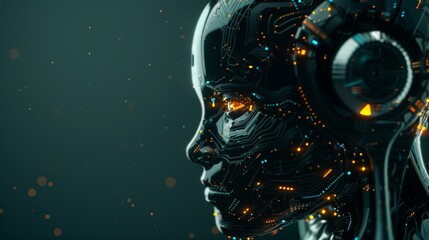 Advanced AI Robot Profile in Neon Blue