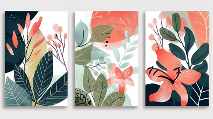 Set of three posters with abstract floral backgrounds 